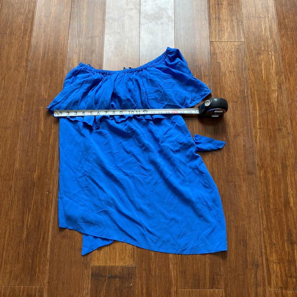 Blue One-Shoulder Ruffle Blouse - Picture 7 of 11